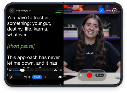 Teleprompter Pro on iPhone Duo - inner display controls