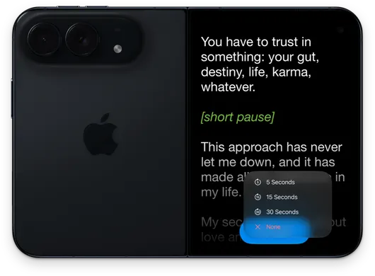 Teleprompter Pro on iPhone Duo - countdown timer