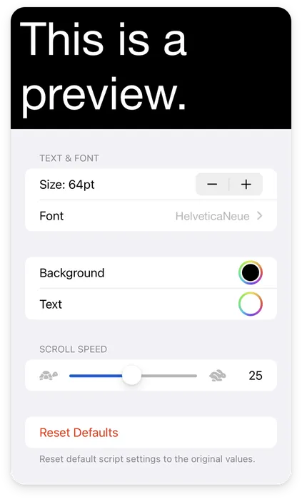 Default Script Settings in Teleprompter Pro