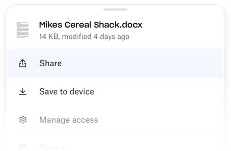 Dropbox Share option