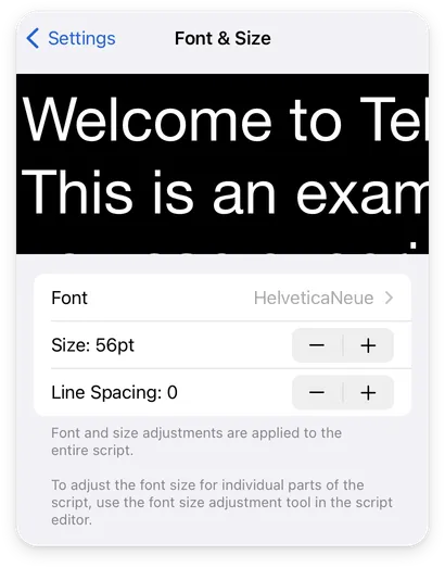 Teleprompter Pro Font & Size Menu